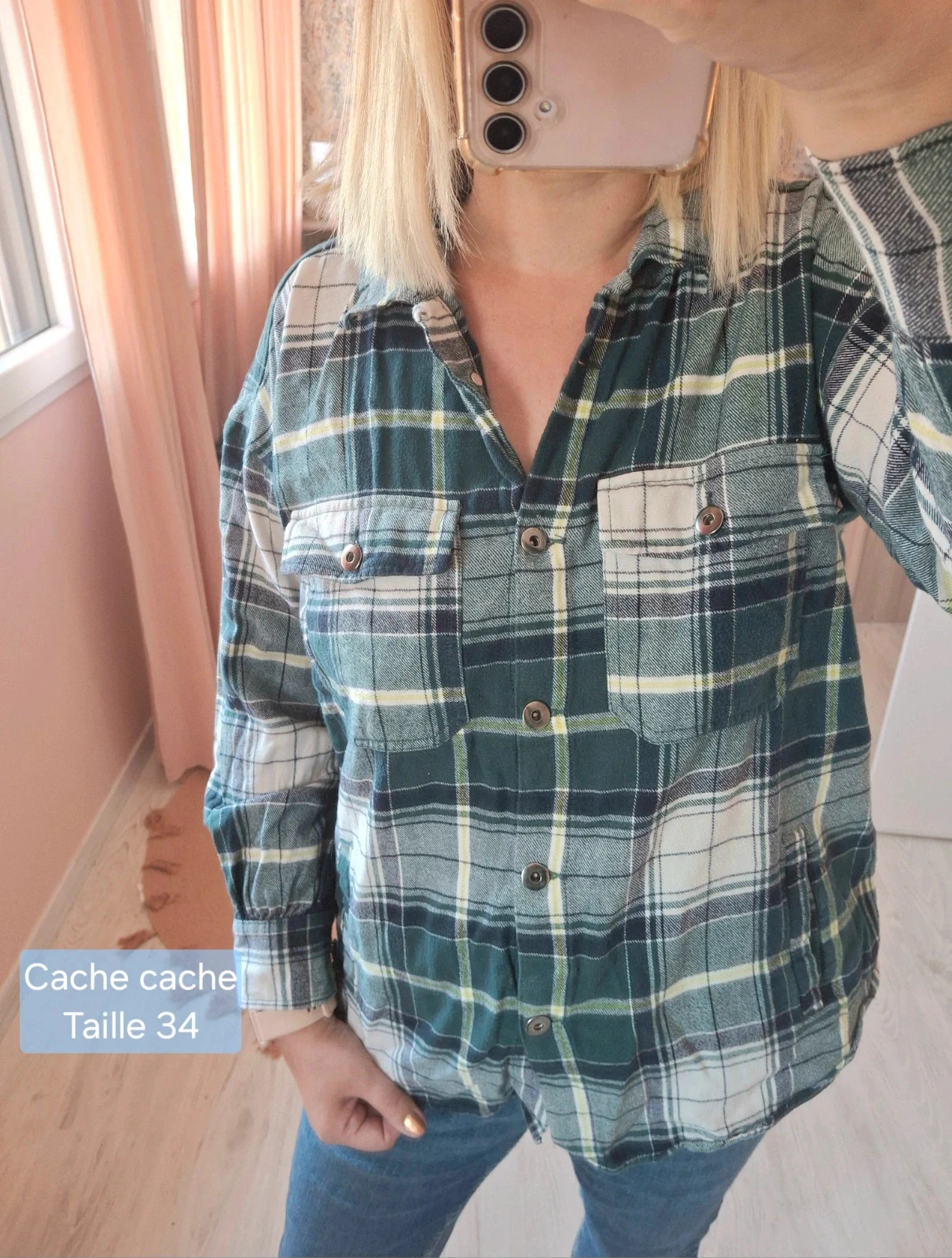 Chemise en flanelle femme à carreaux vert/blanc Cache Cache - Taille 34